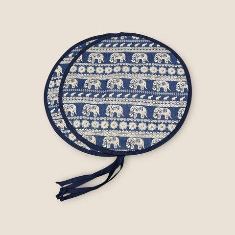 AGA lid cover Tops Range Covers Chef Pads Hob Covers White Elephants on Navy Canvas