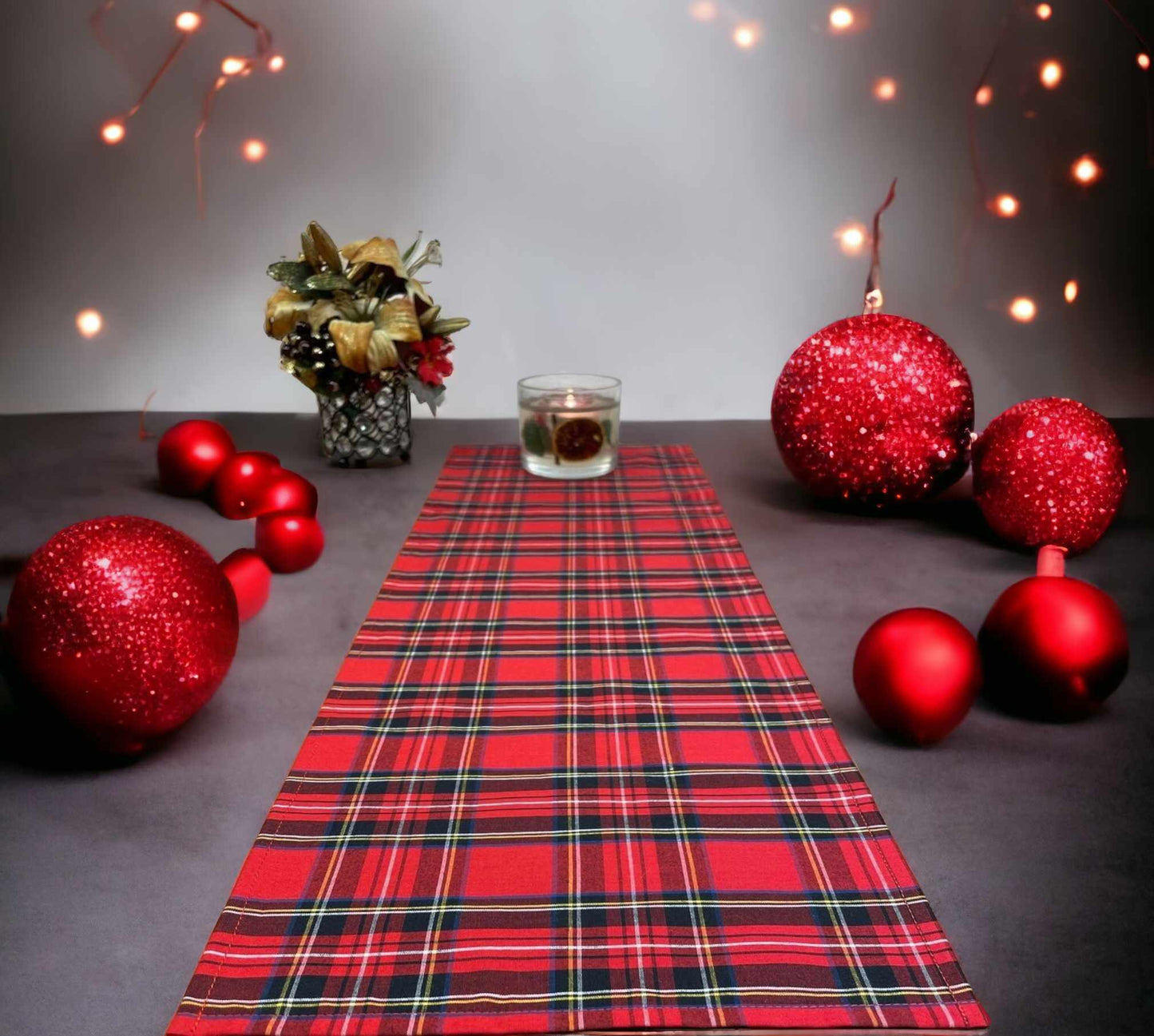 Red Royal Stewart Cotton Tartan Runner  Burns Night Christmas Wedding