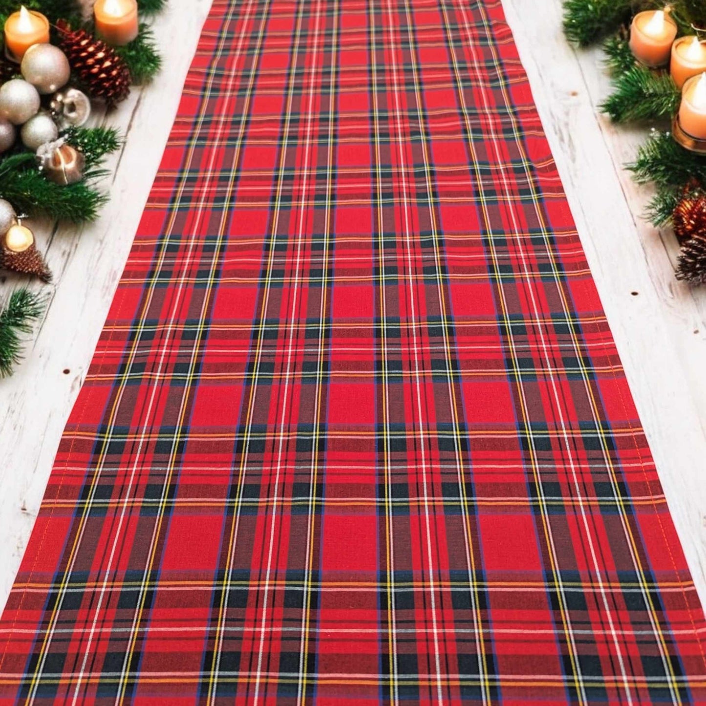 Red Royal Stewart Cotton Tartan Runner  Burns Night Christmas Wedding